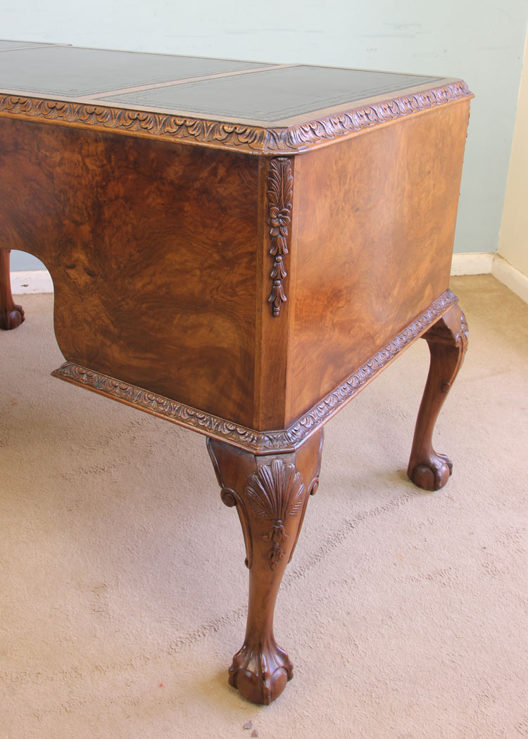 11653r9 Quality Burr Walnut Kneehole Writing Desk,