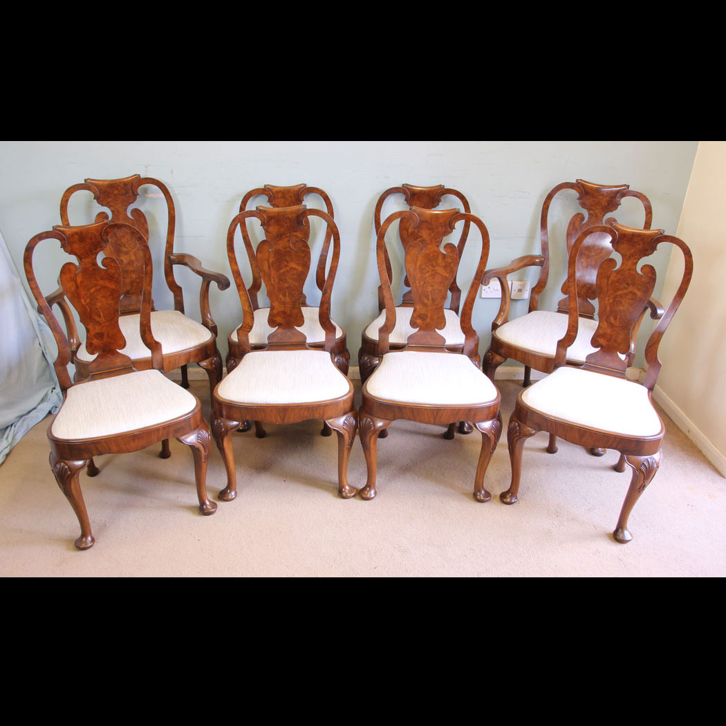11654r01 Superb Set of Eight Burr Walnut Dining Chairs, A Superb Set of Eight Burr Walnut Dining Chairs