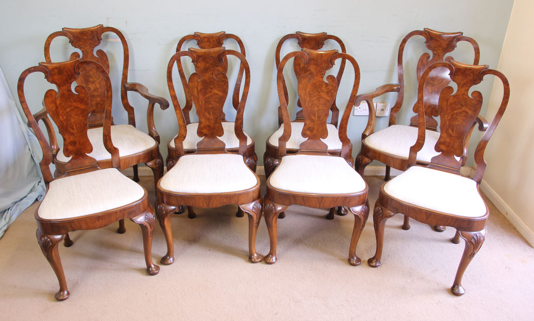 11654r1 Superb Set of Eight Burr Walnut Dining Chairs,