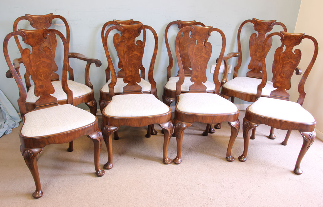 11654r18 Superb Set of Eight Burr Walnut Dining Chairs,