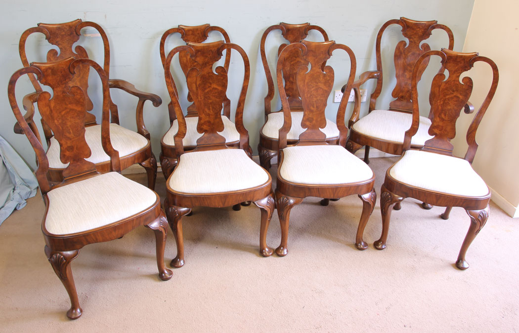 11654r19 Superb Set of Eight Burr Walnut Dining Chairs,