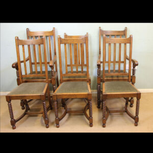 Antique Set Six Oak Dining Chairs.