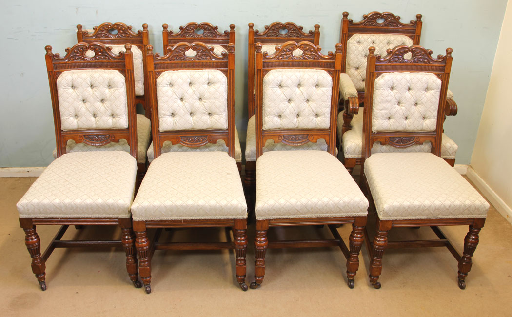 11670r1 Antique Victorian Set Eight Oak Dining Chairs,