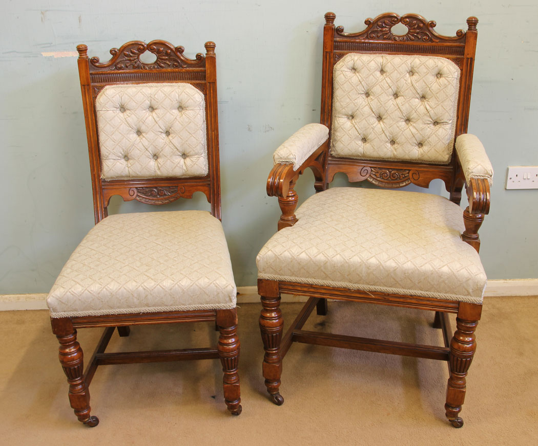11670r16 Antique Victorian Set Eight Oak Dining Chairs,