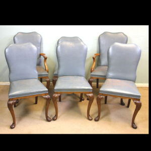 Set of Six Antique Queen Anne Style Walnut Dining Chairs.
