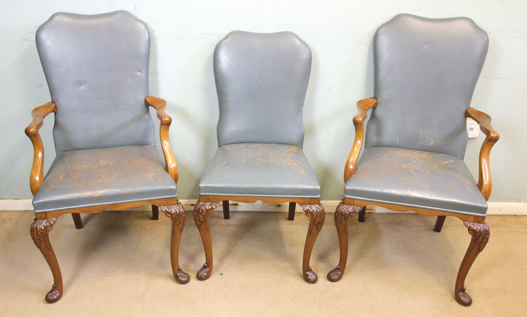 11687r02 Set Six Antique Queen Anne Style Dining Chairs,