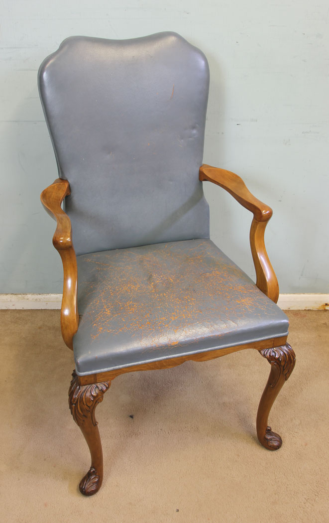 11687r11 Set Six Antique Queen Anne Style Dining Chairs,