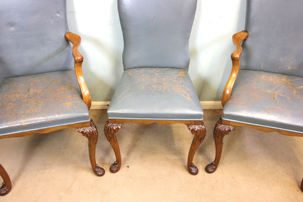 11687r12 Set Six Antique Queen Anne Style Dining Chairs,
