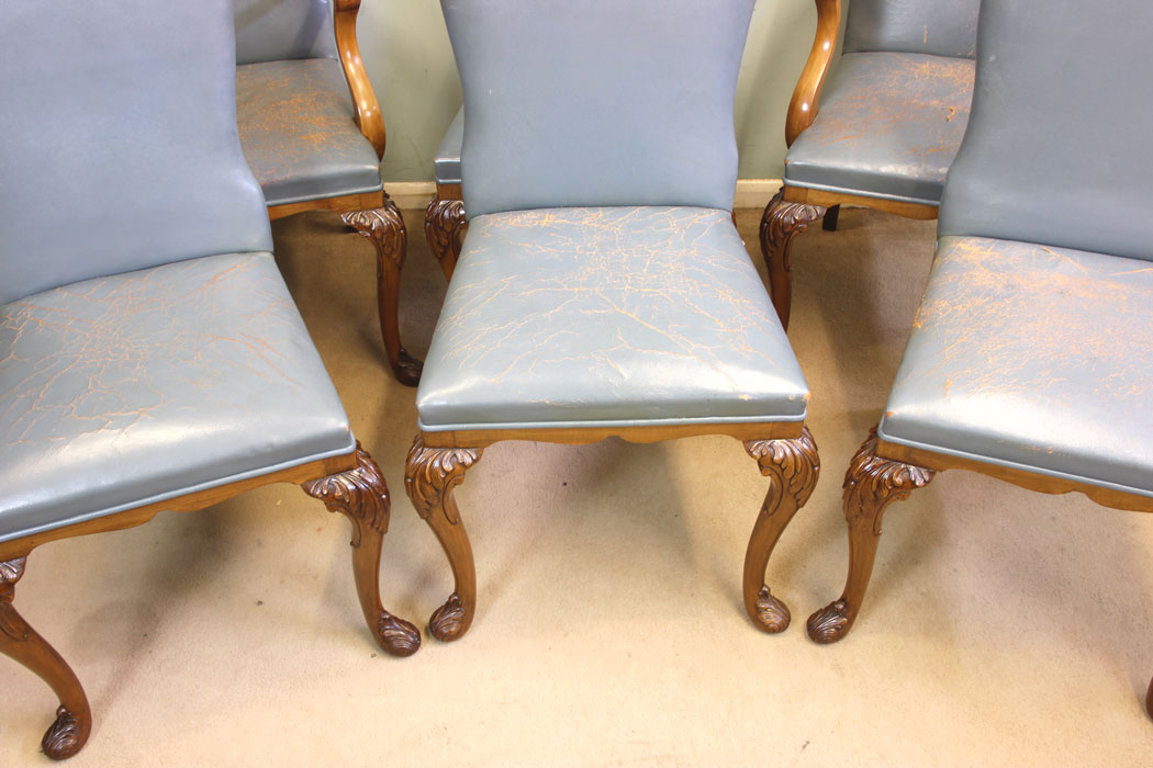 11687r13 Set Six Antique Queen Anne Style Dining Chairs,