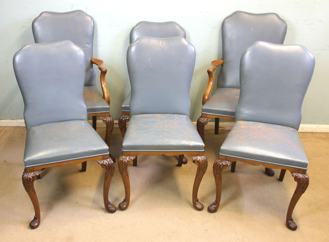 11687r14 Set Six Antique Queen Anne Style Dining Chairs,