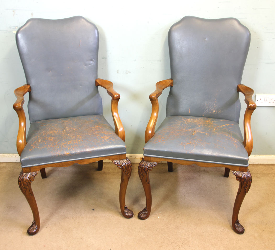 11687r2 Set Six Antique Queen Anne Style Dining Chairs,