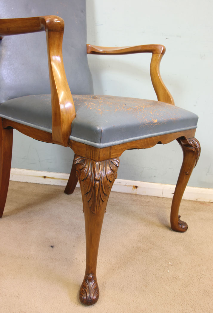 11687r5 Set Six Antique Queen Anne Style Dining Chairs,