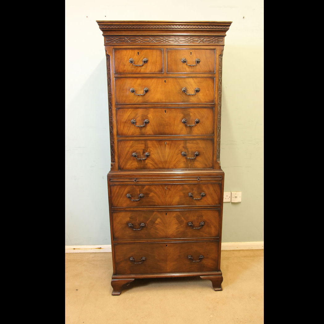 11689r01-Antique-Mahogany-Chest-on-Chest-Tallboy,-The-Antique-Shop,- Antique Mahogany Chippendale Style Chest on Chest, Tallboy