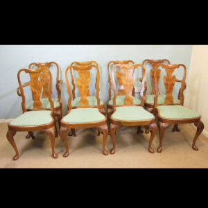 Set of Eight Queen Anne Style Walnut Dining Chairs