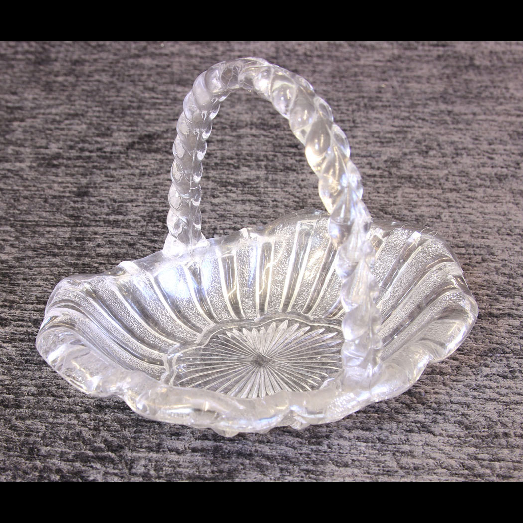 11699r01-Antique-Victorian-Decorative-Shaped-Pressed-Glass-Basket,- Antique Victorian Decorative Shaped Pressed Glass Basket