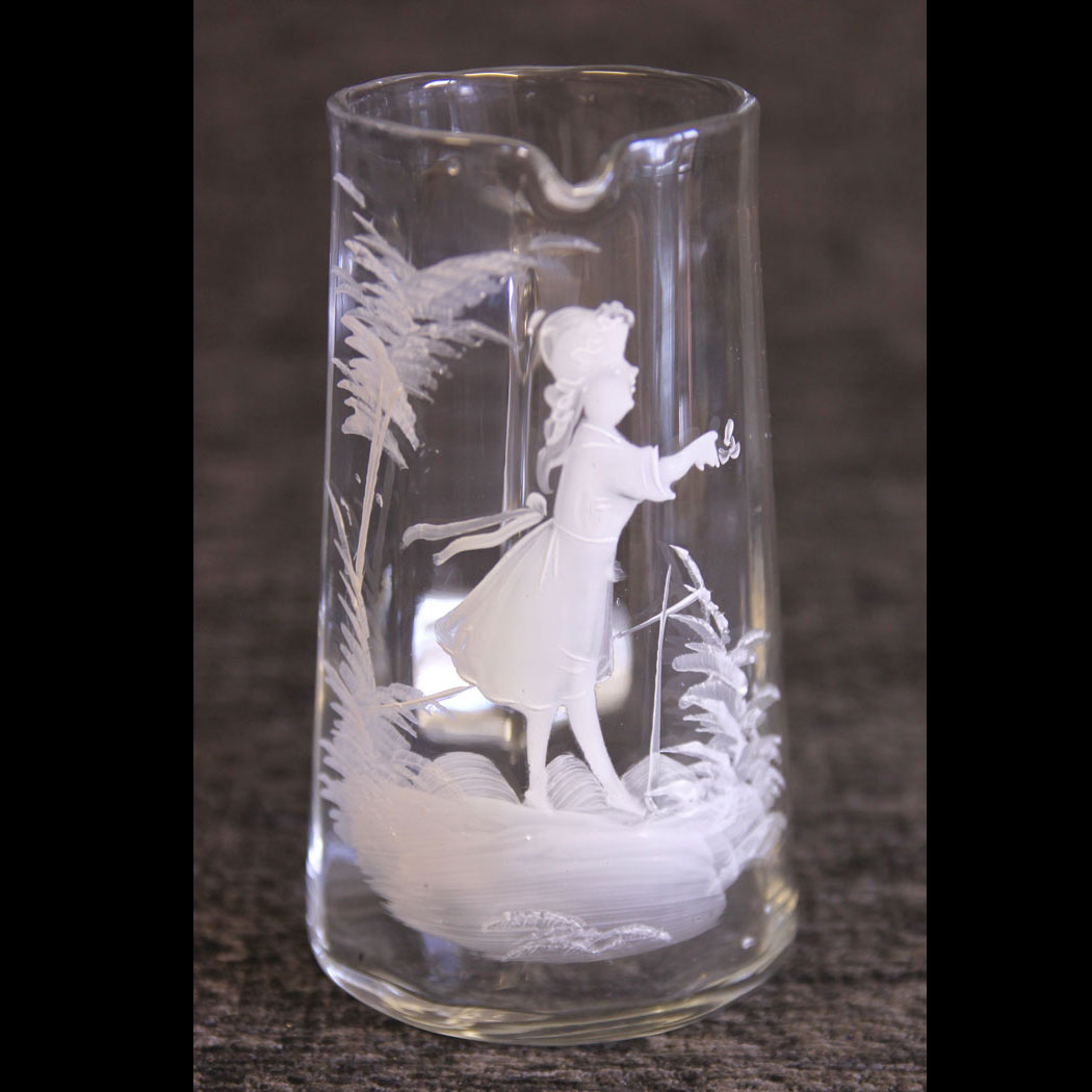 11702r01-Antique-Mary-Gregory-Glass-Jug-Pitcher,- Antique Victorian Mary Gregory Glass Jug Pitcher