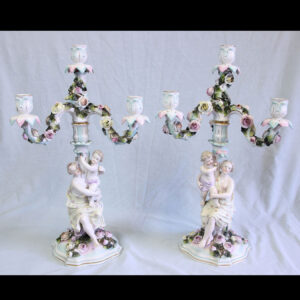 Antique Pair German Porcelain Candelabras.