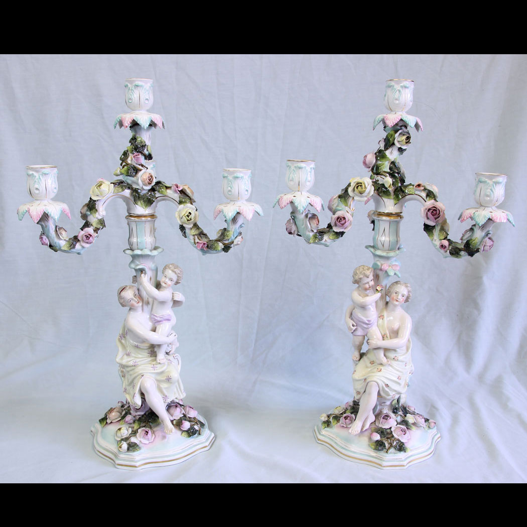 11709r01 Antique Pair German Porcelain Candelabras.