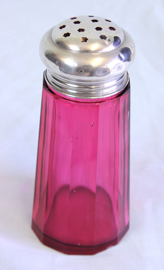 11710r2 Antique Silver Top Cranberry Glass Sugar Sifter,