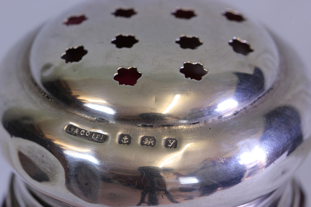 11710r6 Antique Silver Top Cranberry Glass Sugar Sifter,