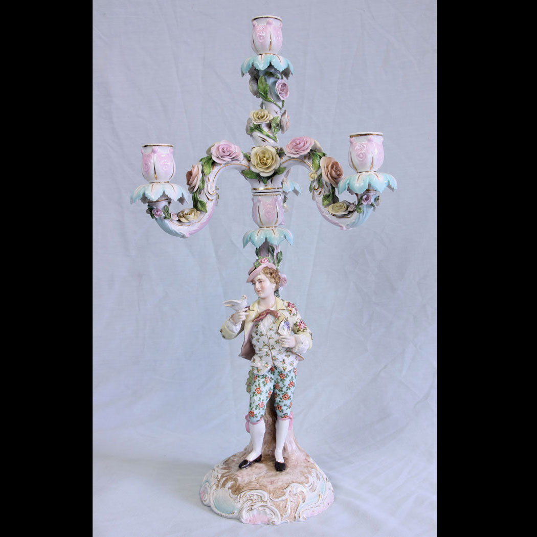 11711r01-Antique-German-Porcelain-Candelabra,- Antique German Porcelain Candelabra