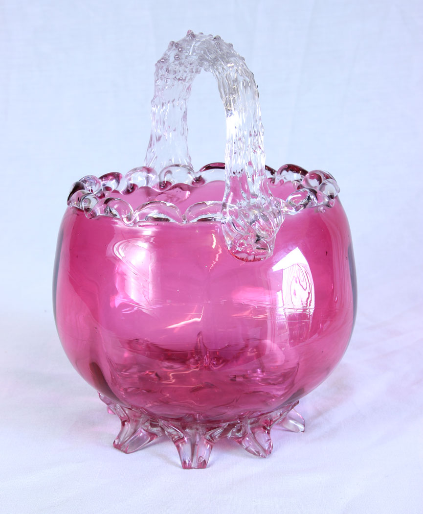 11712r1 Antique Victorian Cranberry Glass Basket,