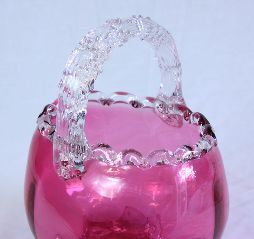 11712r2 Antique Victorian Cranberry Glass Basket,