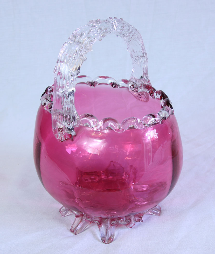 11712r3 Antique Victorian Cranberry Glass Basket,
