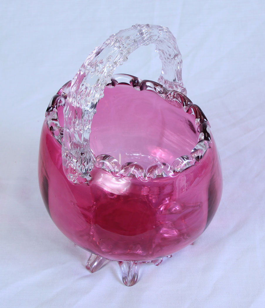 11712r4 Antique Victorian Cranberry Glass Basket,