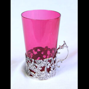 Antique Cranberry Glass Tot Silver Holder Circa 1912