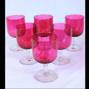 Antique Cranberry Glass Set Six Wine Glasses