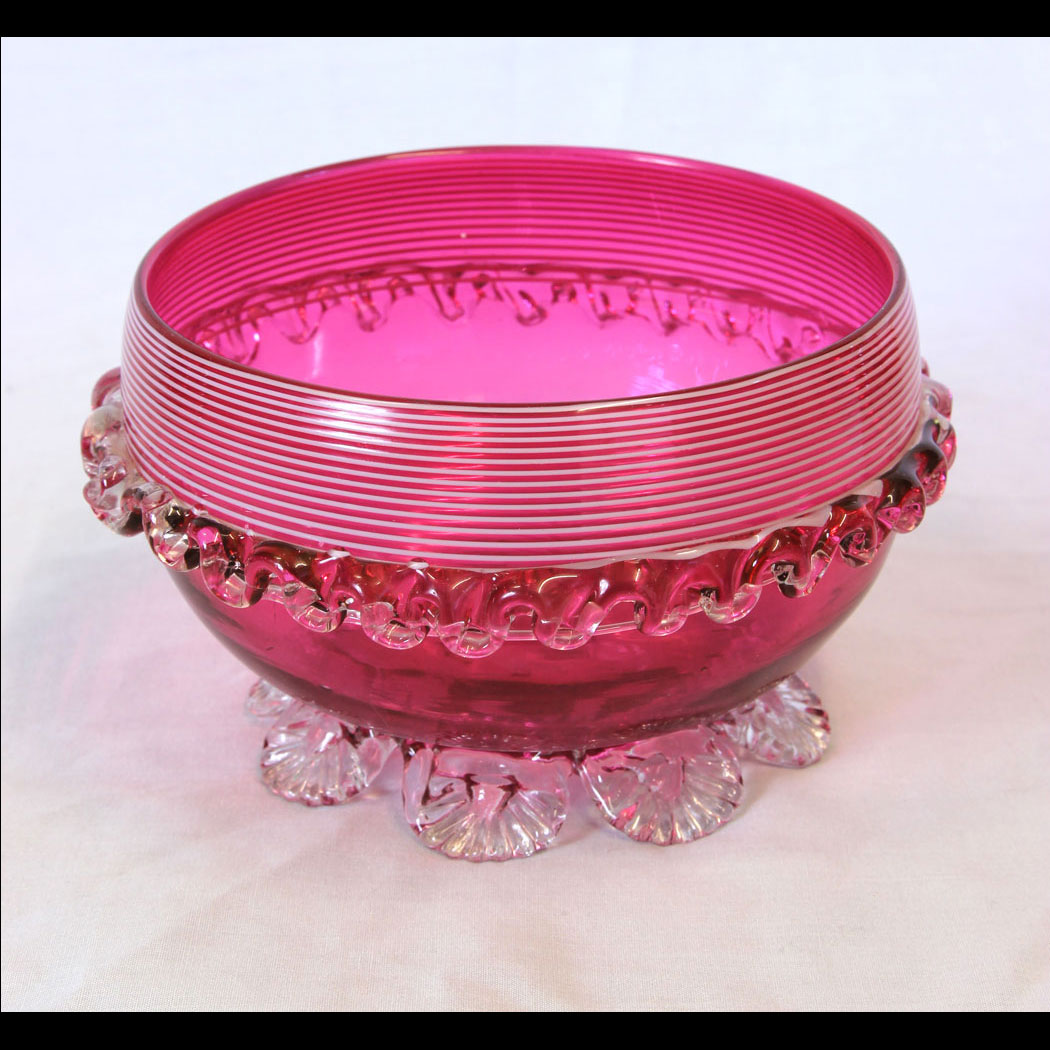 11724r01-Antique-Large-Cranberry-Glass-Bowl,- Antique Large Cranberry Glass Bowl