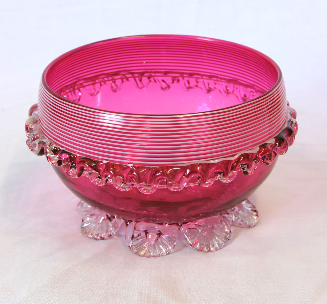 11724r1 Antique Large Cranberry Glass Bowl,