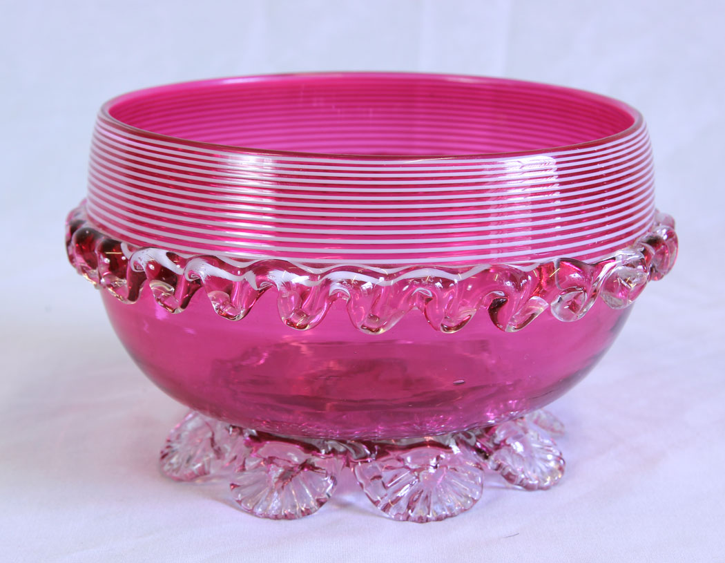 11724r2 Antique Large Cranberry Glass Bowl,