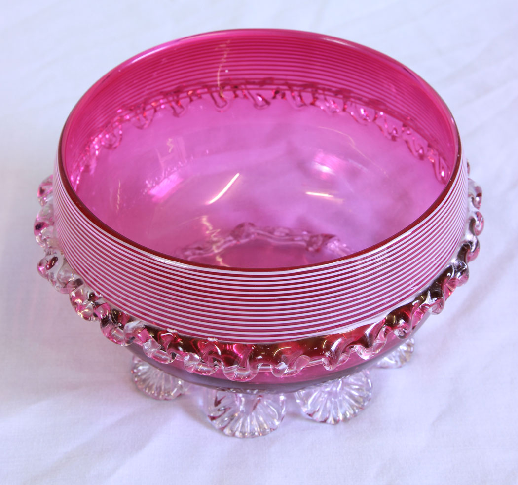 11724r3 Antique Large Cranberry Glass Bowl,