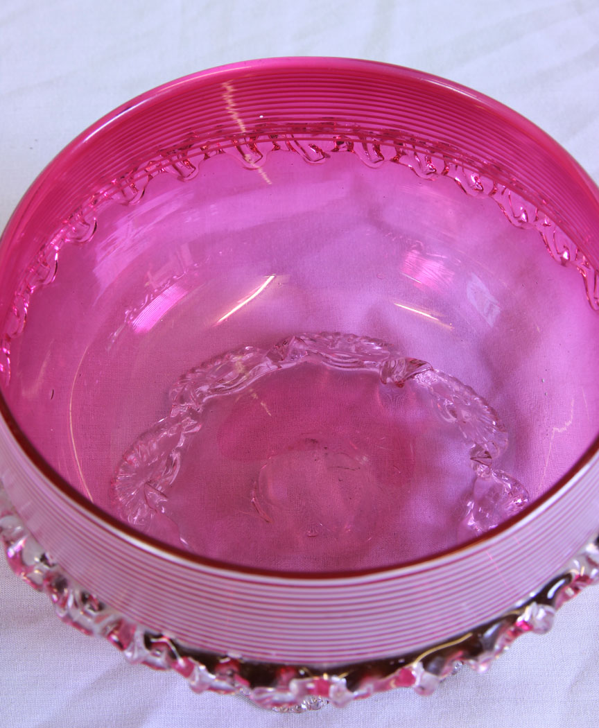 11724r4 Antique Large Cranberry Glass Bowl,