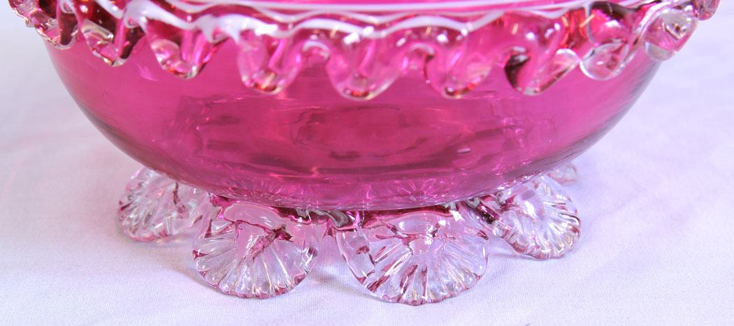 11724r5 Antique Large Cranberry Glass Bowl,