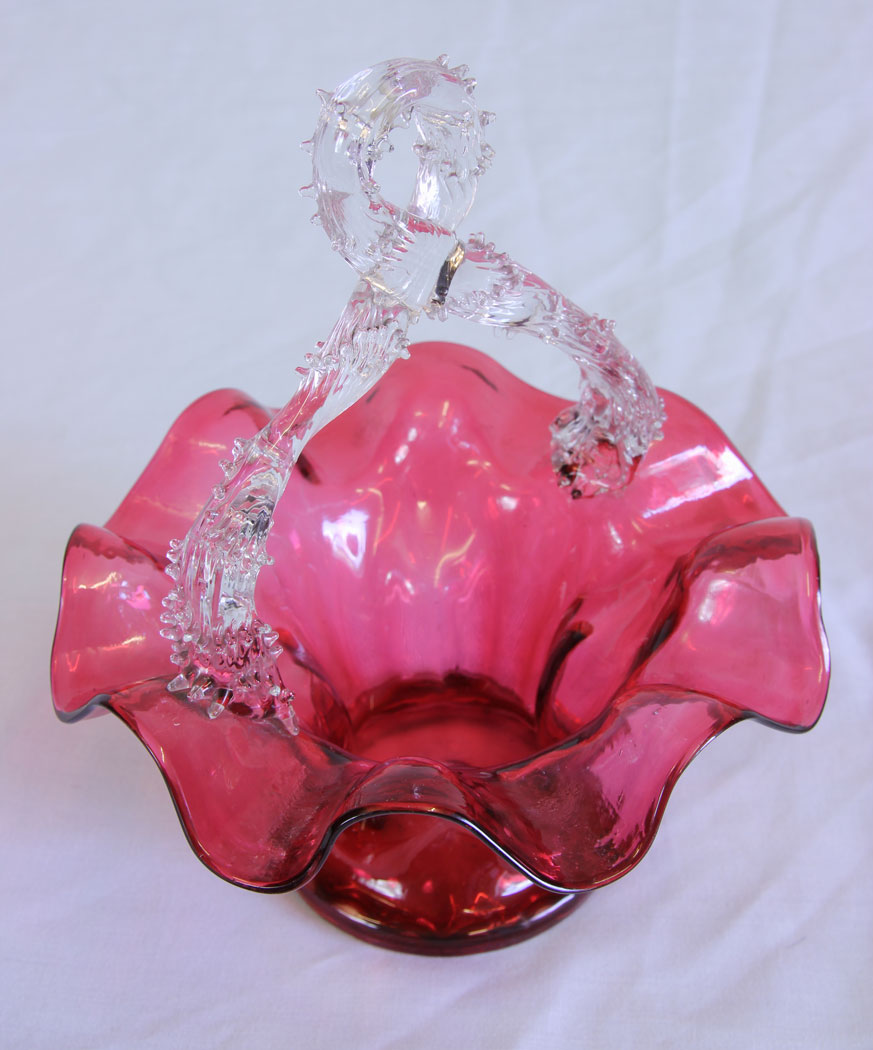 11731r4 Antique Victorian Cranberry Glass Basket ,