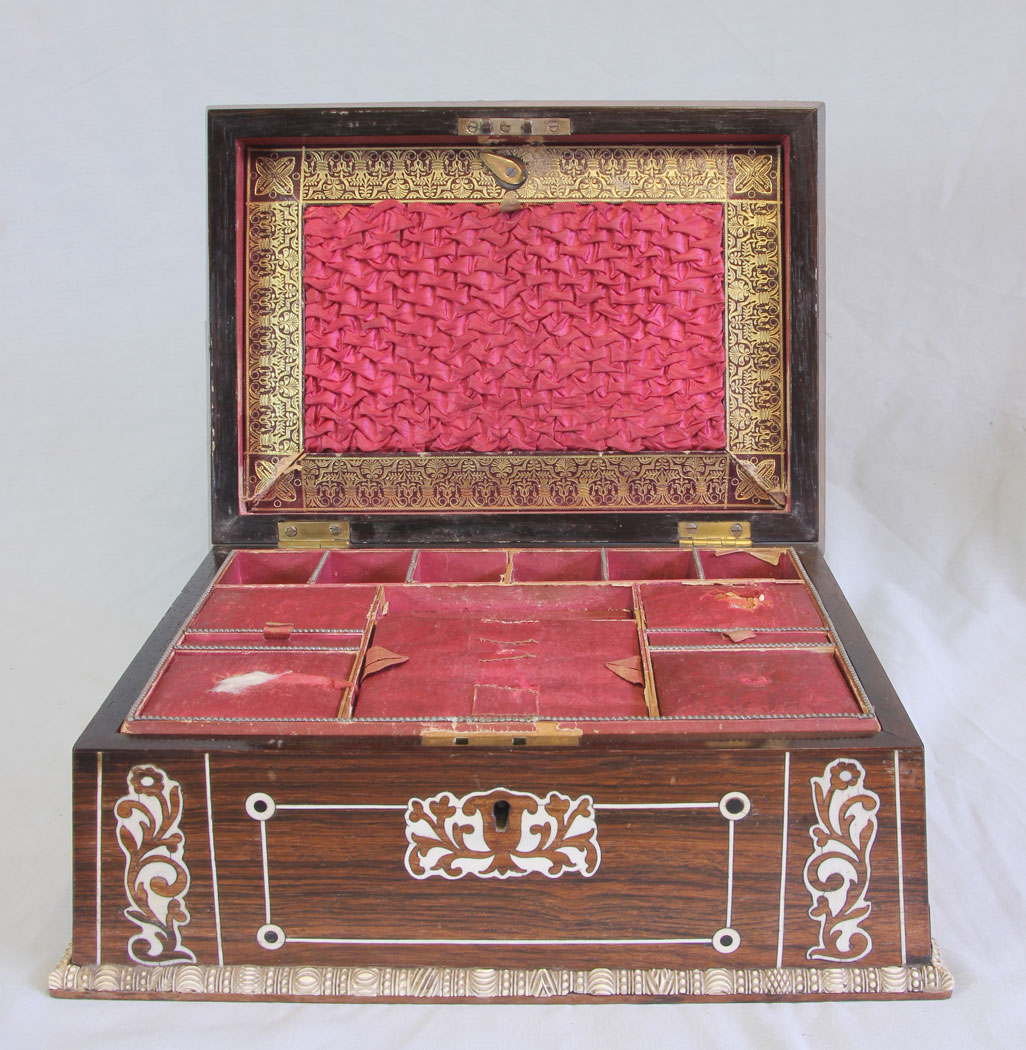 11736r10 Antique Rosewood Inlaid Sewing Box,