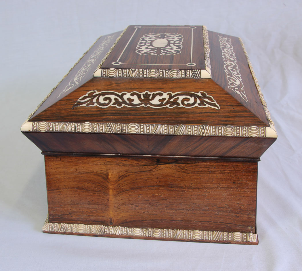 11736r6 Antique Rosewood Inlaid Sewing Box,