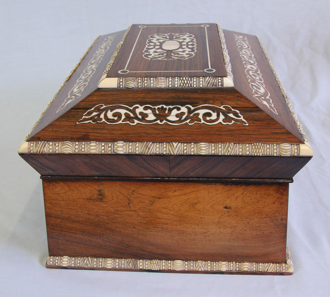 11736r8 Antique Rosewood Inlaid Sewing Box,