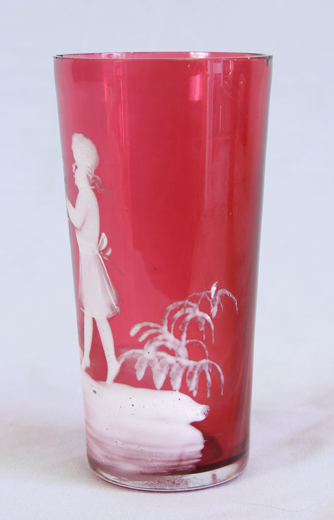 11742r3 Antique Mary Gregory Tot Cranberry Glass,