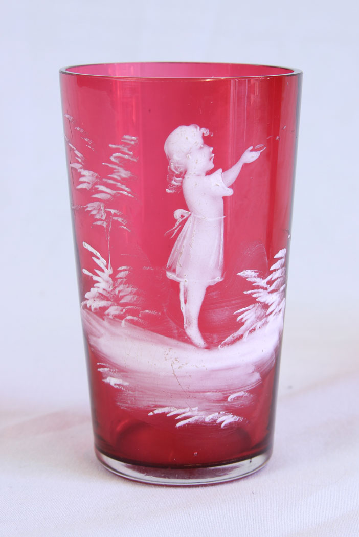 11741r1 Antique Mary Gregory Tot Cranberry Glass,