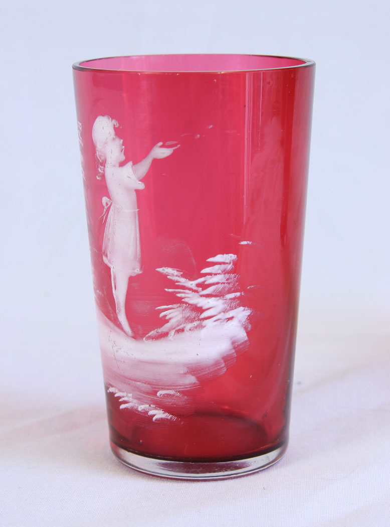 11741r3 Antique Mary Gregory Tot Cranberry Glass,