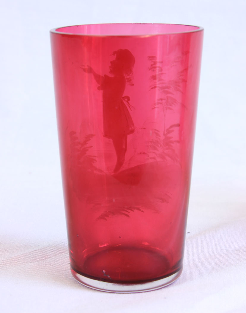 11741r4 Antique Mary Gregory Tot Cranberry Glass,