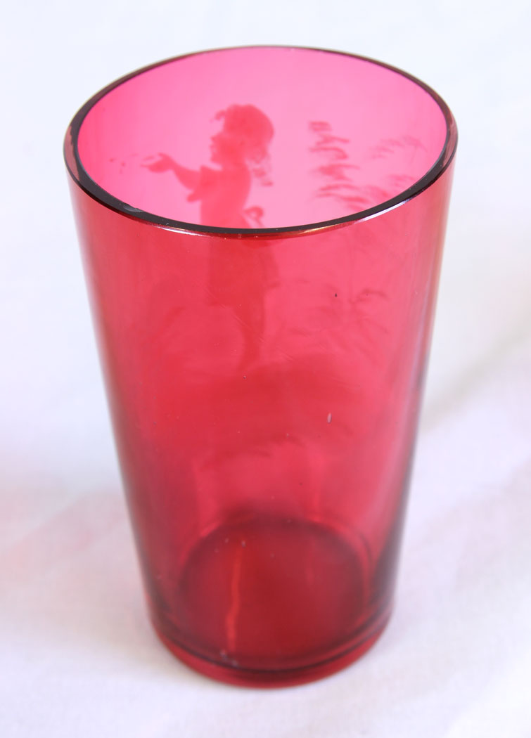 11741r5 Antique Mary Gregory Tot Cranberry Glass,