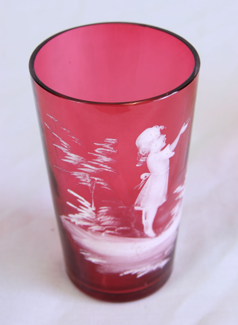 11741r6 Antique Mary Gregory Tot Cranberry Glass,