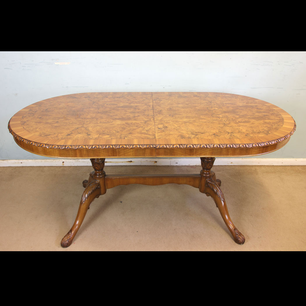 11745r01-Burr-Walnut-Extending-Dining-Table,- Twin Pedestal Burr Walnut Extending Dining Table