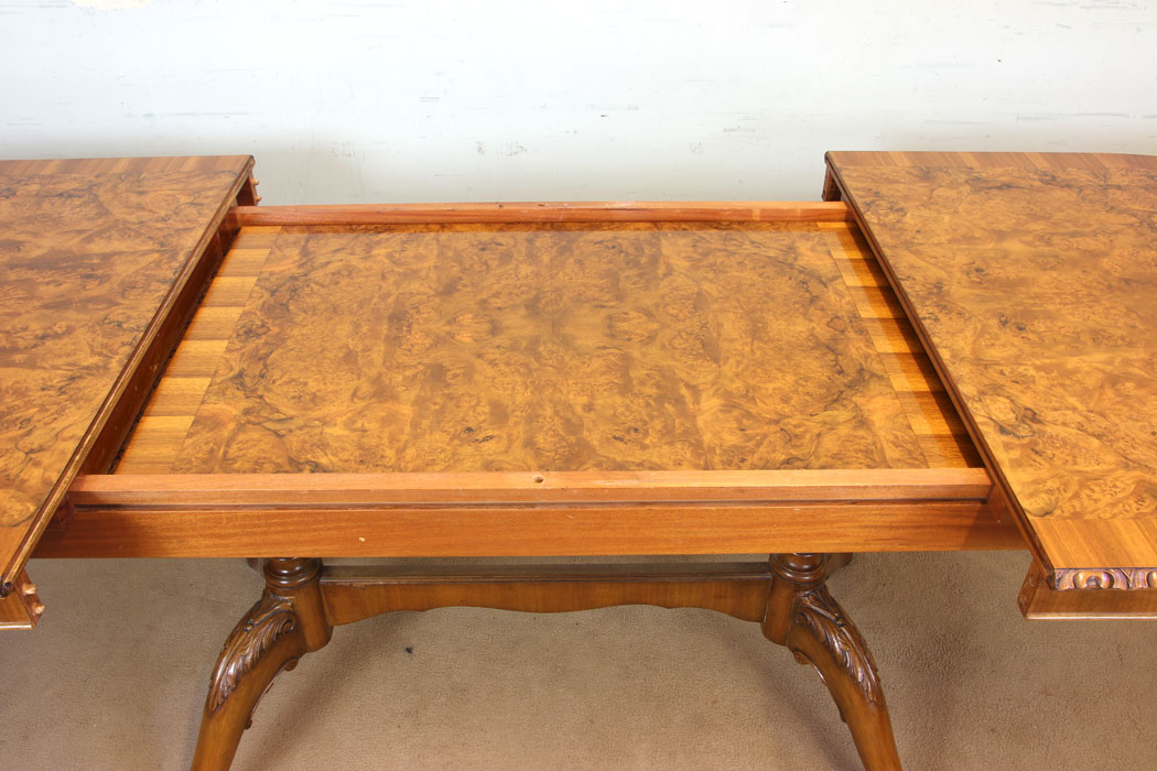 11745r8 Burr Walnut Extending Dining Table,
