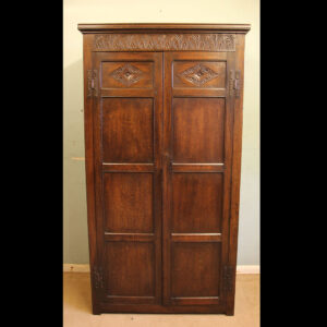 Antique Carved Oak Hall Robe Cupboard